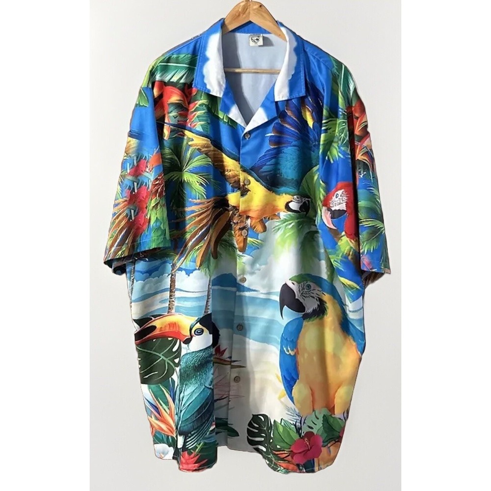 Mens Hardaddy Hawaiian Shirt Blue & Gold Macaw Ocean Beach Bird Sz 3XL CLEAN - Picture 2 of 7